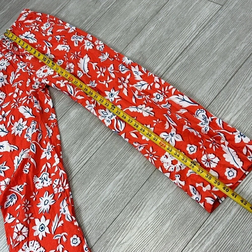 Zara Linen Blend Floral Printed Pants Trousers High Rise Wide Leg Size Small